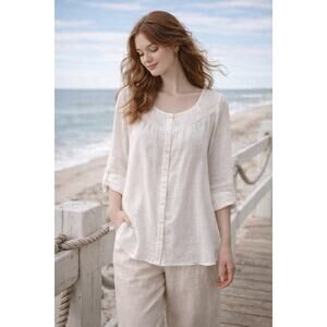 MYTH NYC Boho Tunic Blouse White Lace Back Button Front Small